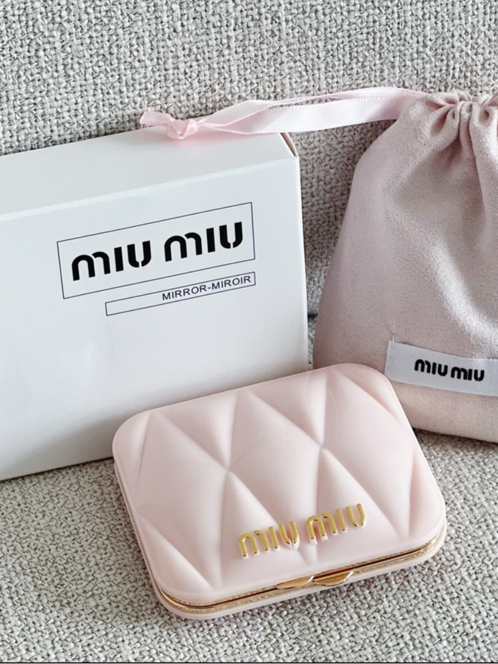 Miu Miu Quilted Pale Pink Compact Mirror